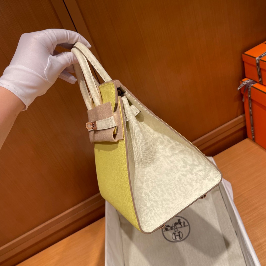 에르메스 버킨백25 라이트옐로우 화이트 금장 앱송